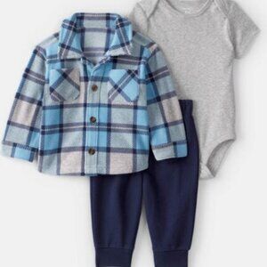 3 MONTHS NWT CARTERS Baby Boy 3-Piece Plaid Shacket Outfit Set